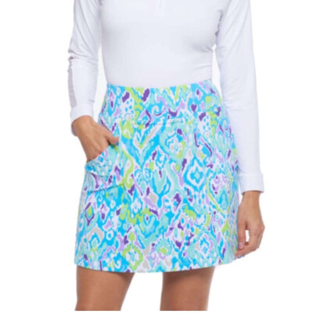 Ibkul Skirt Womens Small Blue Green Tillie Pull On Athletic Golf Zip Pockets